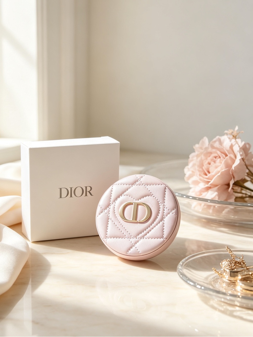 Dior Pink Quilted Compact Mirror with Gold CD Emblem - Picture 6 of 6